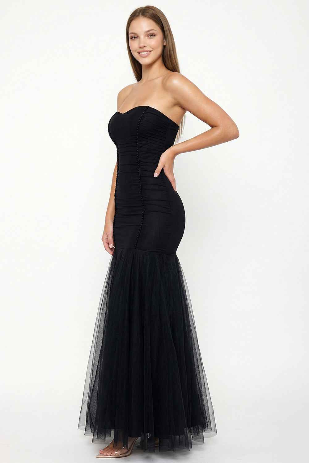 Overlay Mesh Mermaid Prom Dress