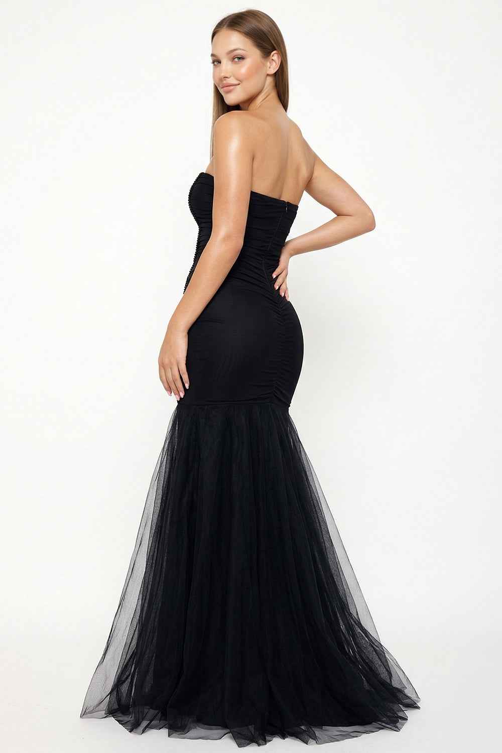 Overlay Mesh Mermaid Prom Dress
