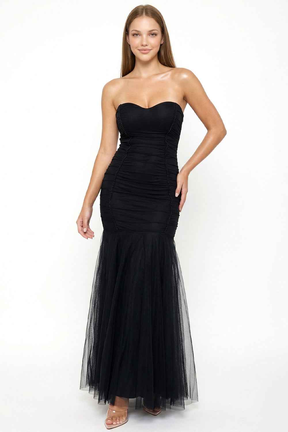 Overlay Mesh Mermaid Prom Dress