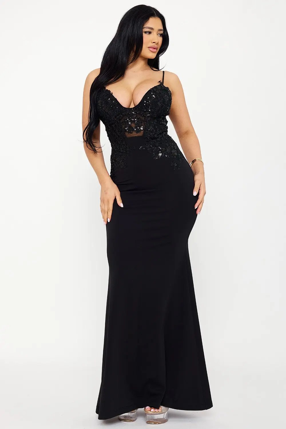 Lace Corset Maxi Dress – Mermaid Silhouette Gown With Adjustable Straps BOUTINIE