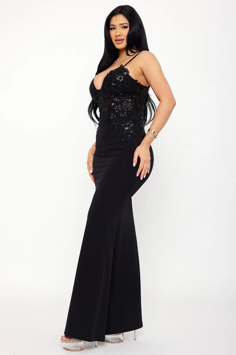 Lace Corset Maxi Dress – Mermaid Silhouette Gown With Adjustable Straps BOUTINIE