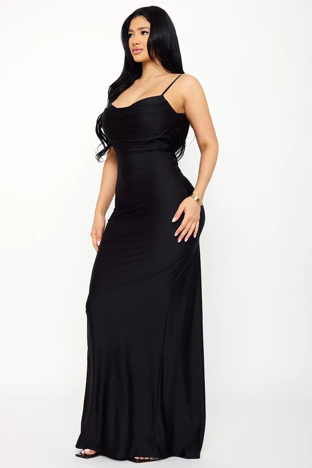 Silky Satin Maxi Dress - V-Back Mermaid Silhouette Gown BOUTINIE