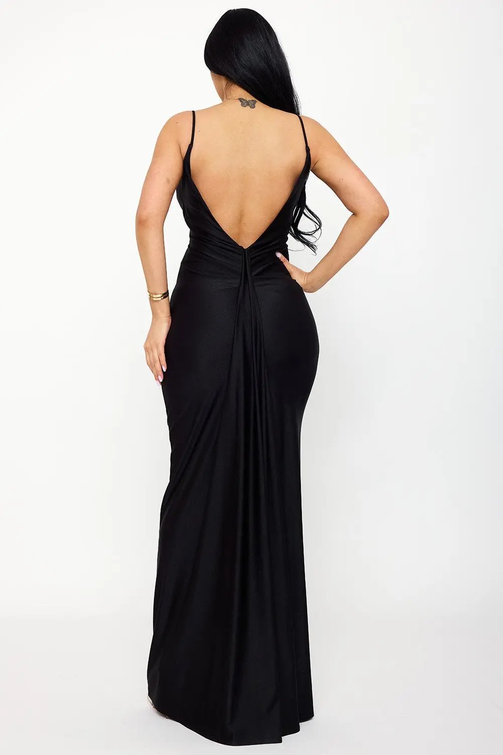 Silky Satin Maxi Dress - V-Back Mermaid Silhouette Gown BOUTINIE