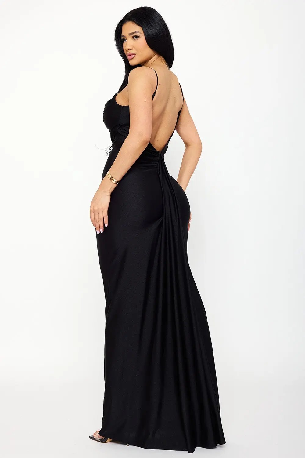 Silky Satin Maxi Dress - V-Back Mermaid Silhouette Gown BOUTINIE