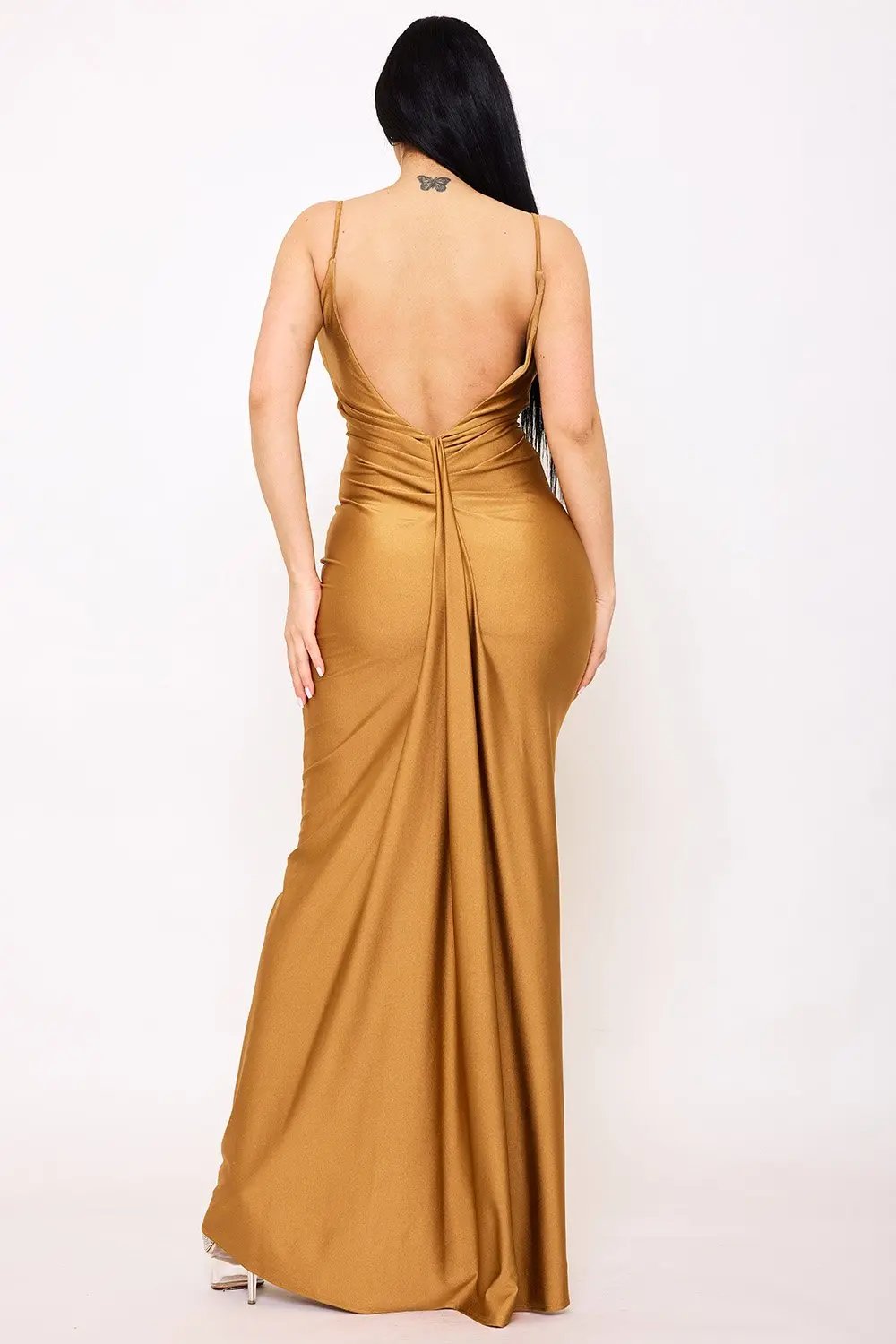 Silky Satin Maxi Dress - V-Back Mermaid Silhouette Gown BOUTINIE