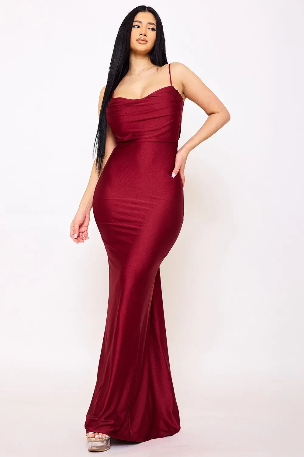 Silky Satin Maxi Dress - V-Back Mermaid Silhouette Gown BOUTINIE