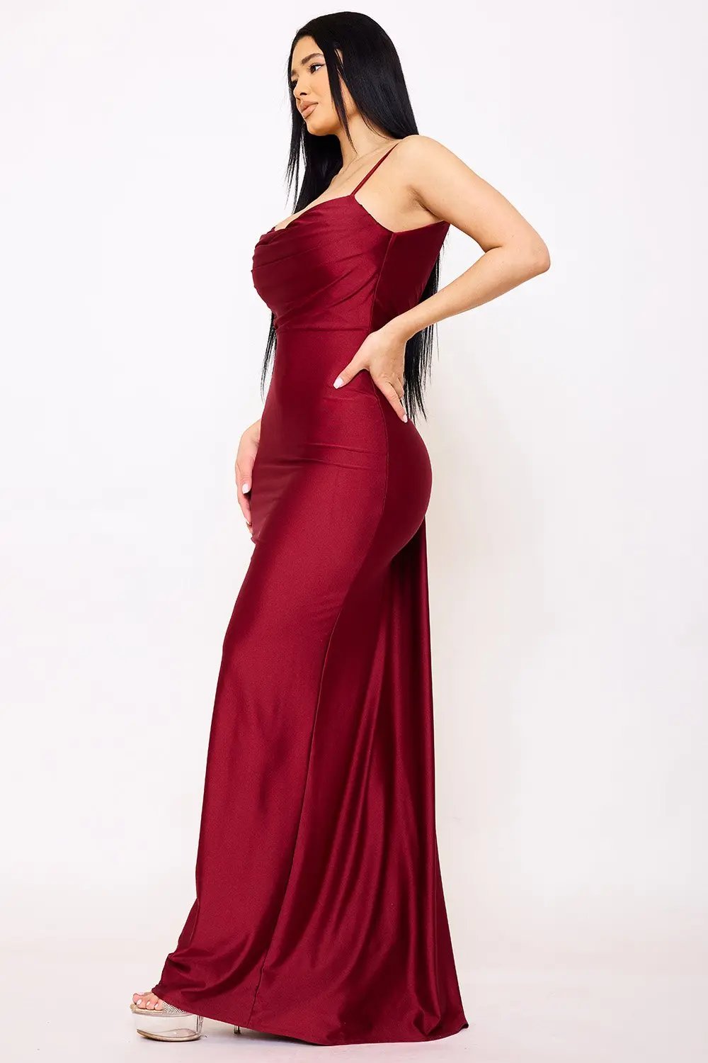 Silky Satin Maxi Dress - V-Back Mermaid Silhouette Gown BOUTINIE