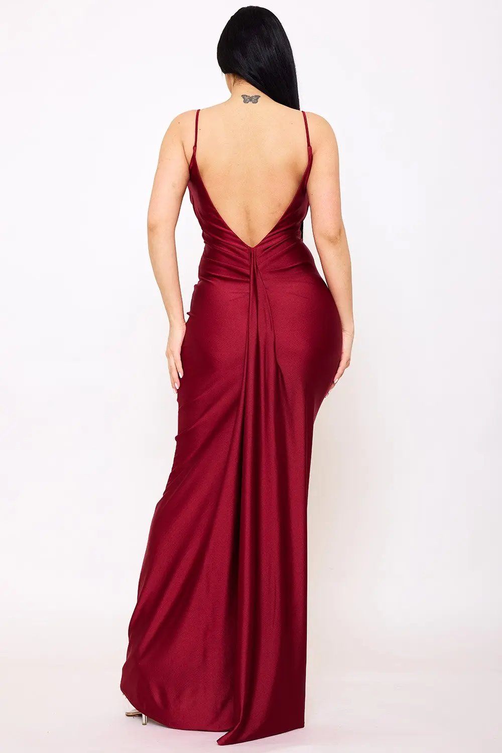 Silky Satin Maxi Dress - V-Back Mermaid Silhouette Gown BOUTINIE