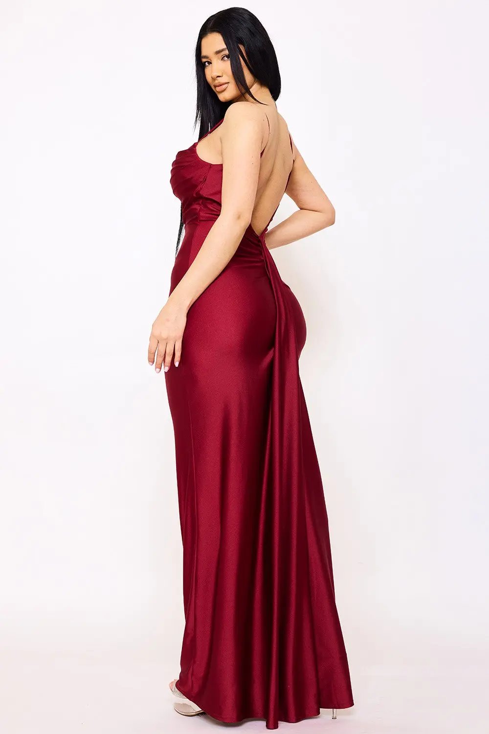 Silky Satin Maxi Dress - V-Back Mermaid Silhouette Gown BOUTINIE