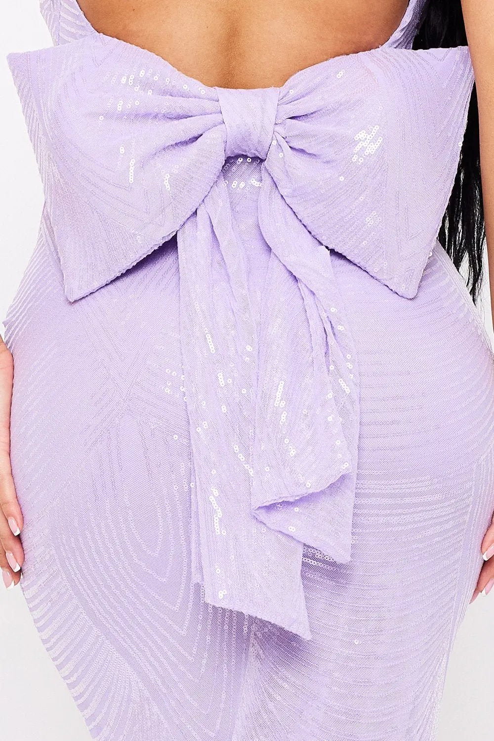 Sequin Maxi Dress – Mermaid Silhouette With Large Bow Back & Adjustable Straps BOUTINIE