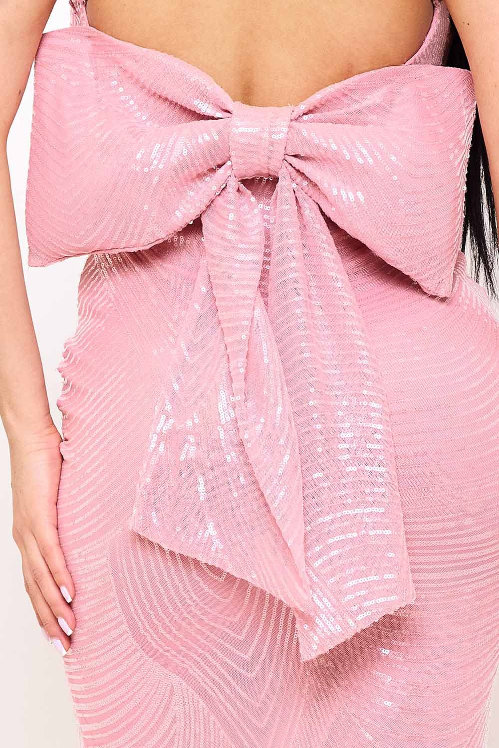 Sequin Maxi Dress – Mermaid Silhouette With Large Bow Back & Adjustable Straps BOUTINIE