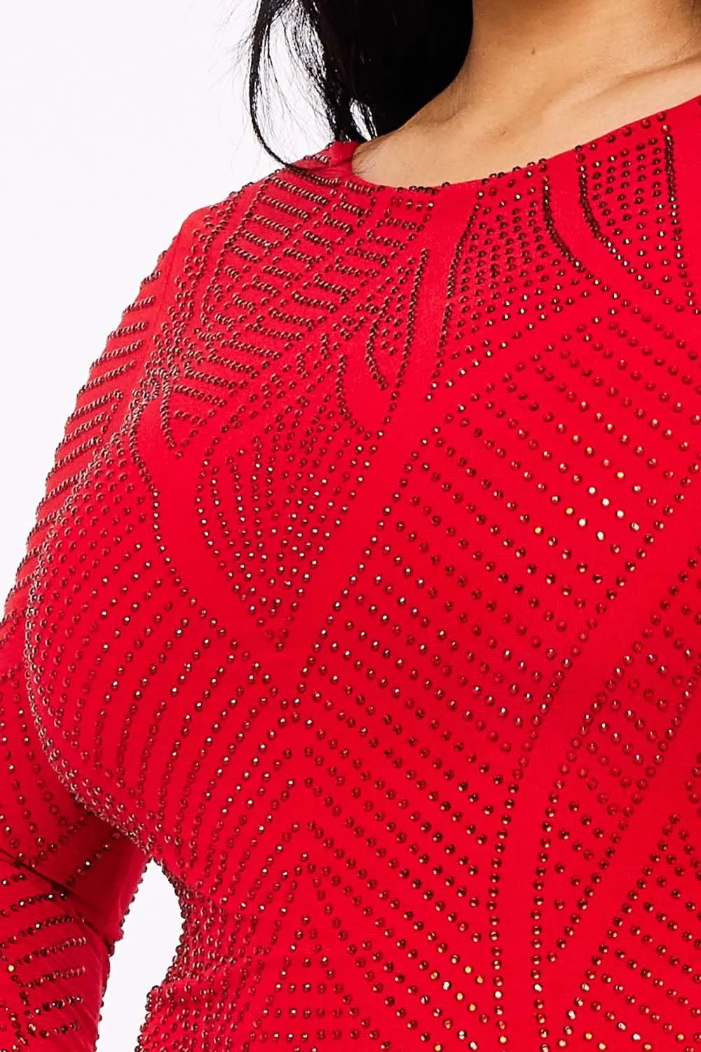 Rhinestone Studded Maxi Dress – Long Sleeve, Side Slit Formal Gown BOUTINIE