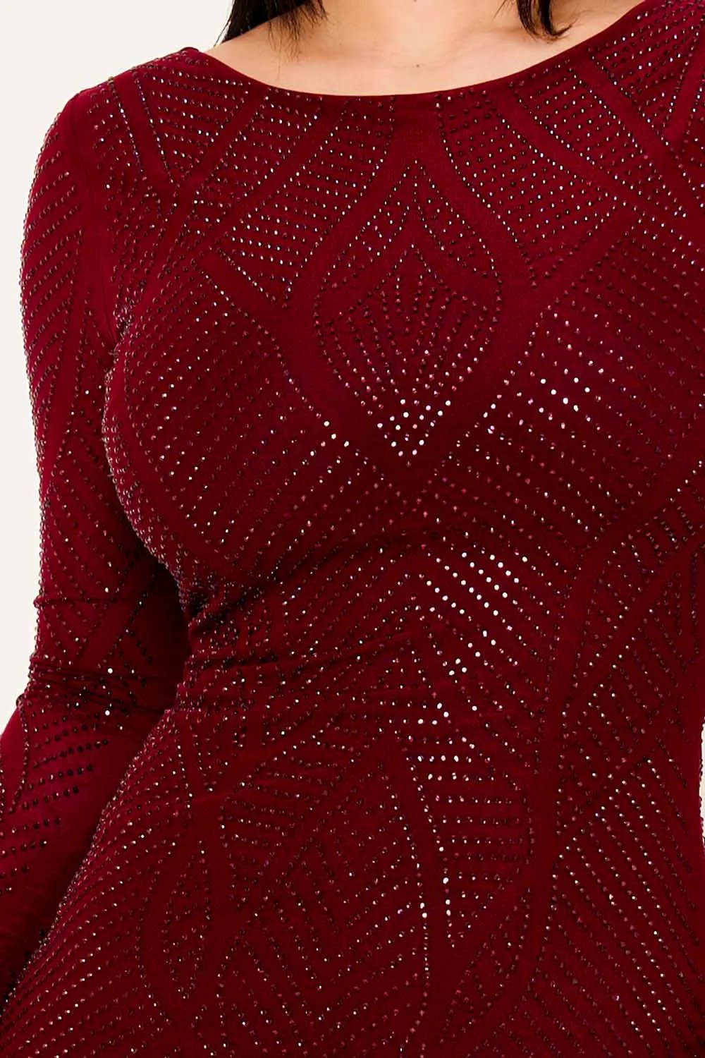 Rhinestone Studded Maxi Dress – Long Sleeve, Side Slit Formal Gown BOUTINIE