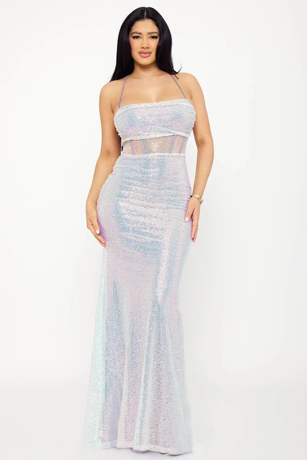 Sequin Corset Dress – Mermaid Silhouette Lace-Up Maxi Gown BOUTINIE