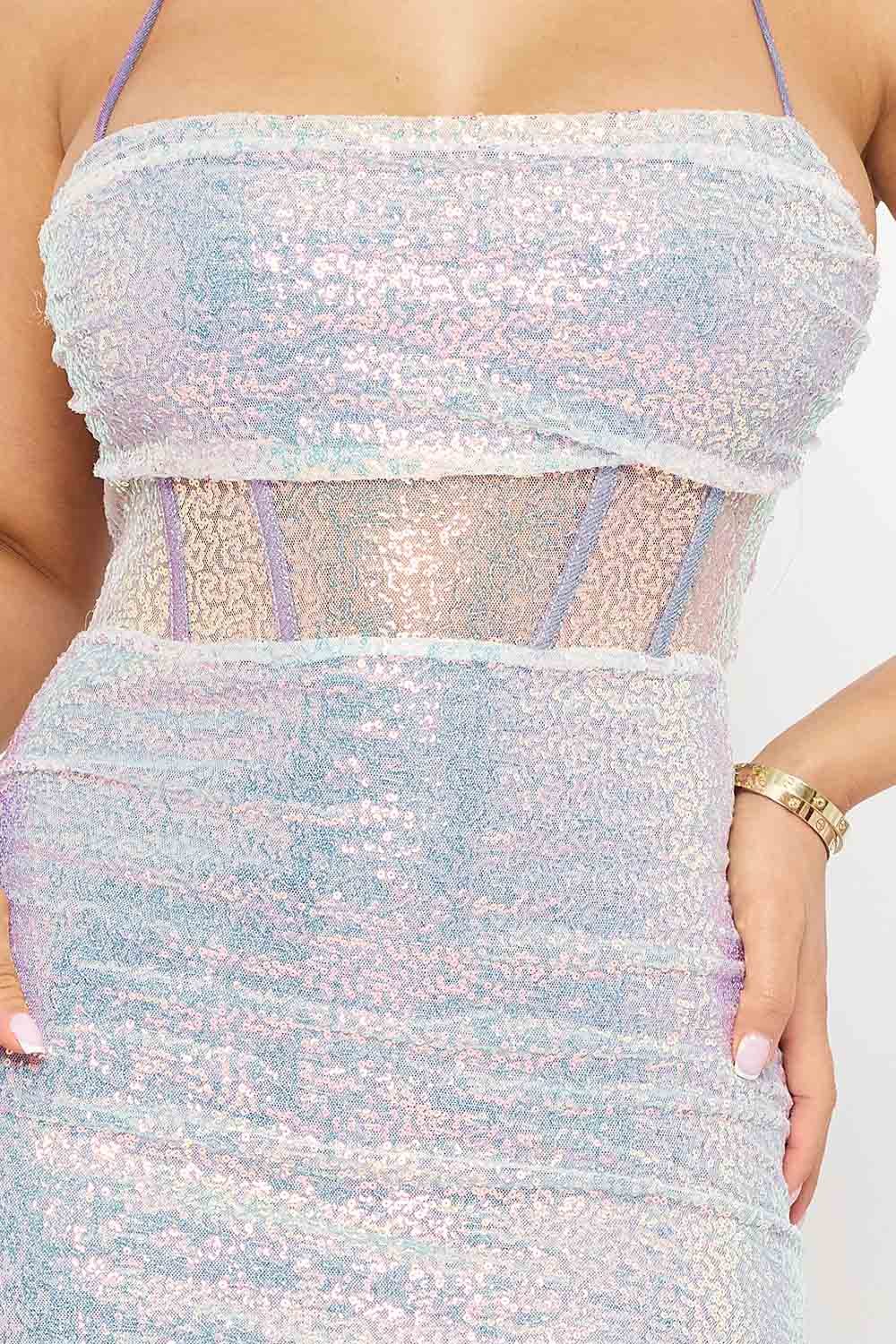 Sequin Corset Dress – Mermaid Silhouette Lace-Up Maxi Gown BOUTINIE