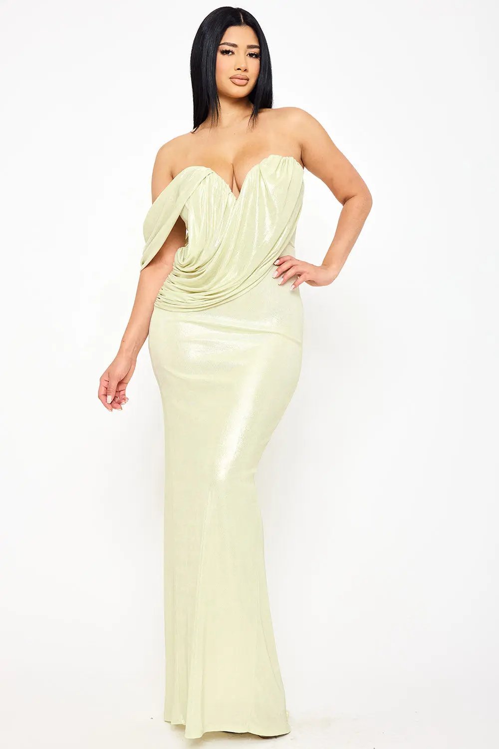 One Shoulder Maxi Dress – Elegant Draped Detail Gown With Pleated Trail Tail BOUTINIE