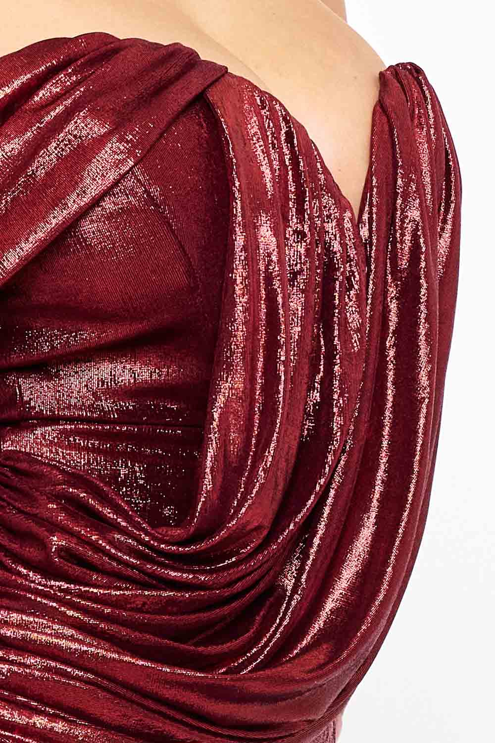 One Shoulder Maxi Dress – Elegant Draped Detail Gown With Pleated Trail Tail BOUTINIE