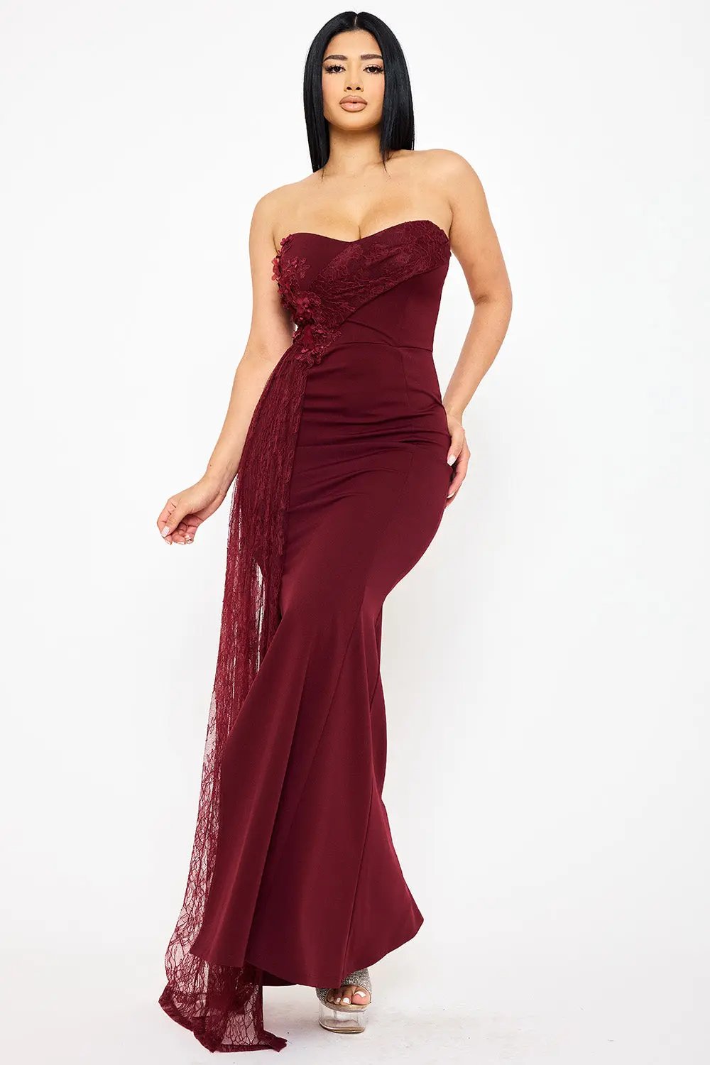 Floral Maxi Dress | Applique Detail, Sweetheart Neckline BOUTINIE