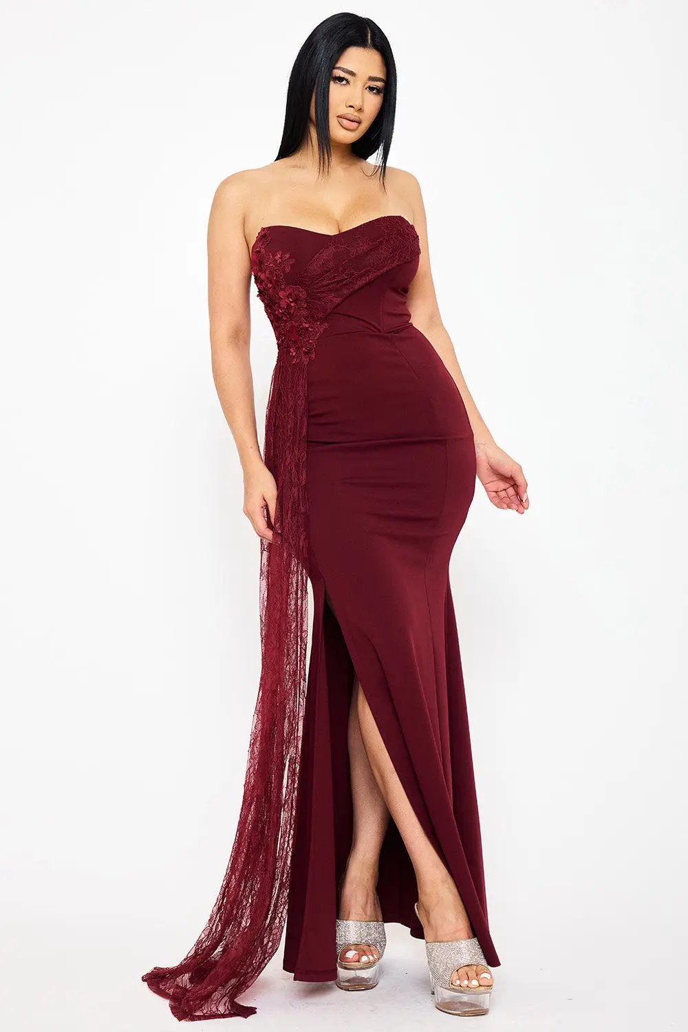 Floral Maxi Dress | Applique Detail, Sweetheart Neckline BOUTINIE