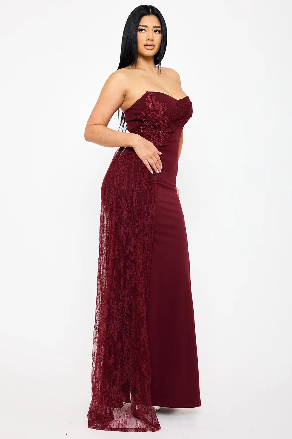 Floral Maxi Dress | Applique Detail, Sweetheart Neckline BOUTINIE