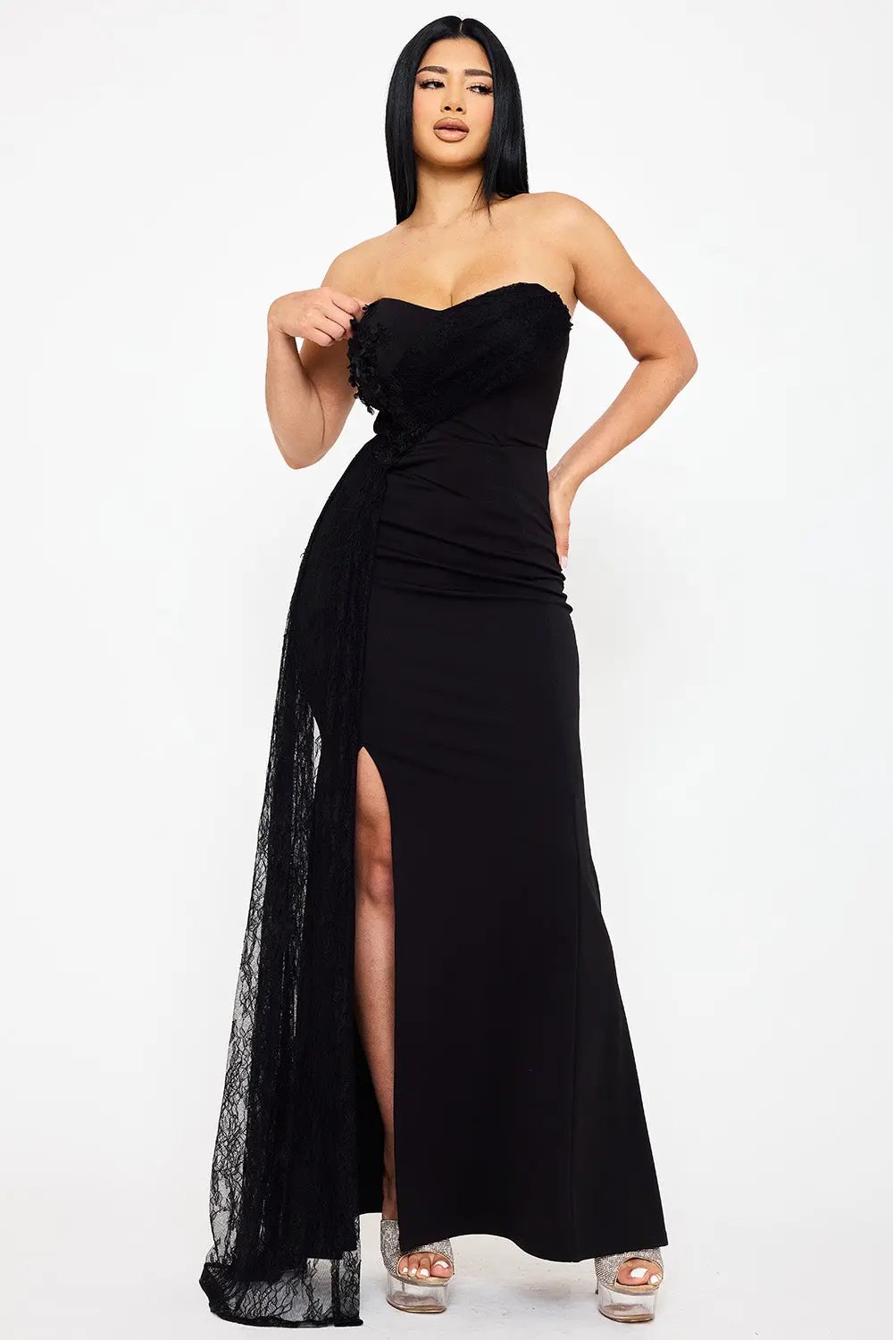 Floral Maxi Dress | Applique Detail, Sweetheart Neckline BOUTINIE