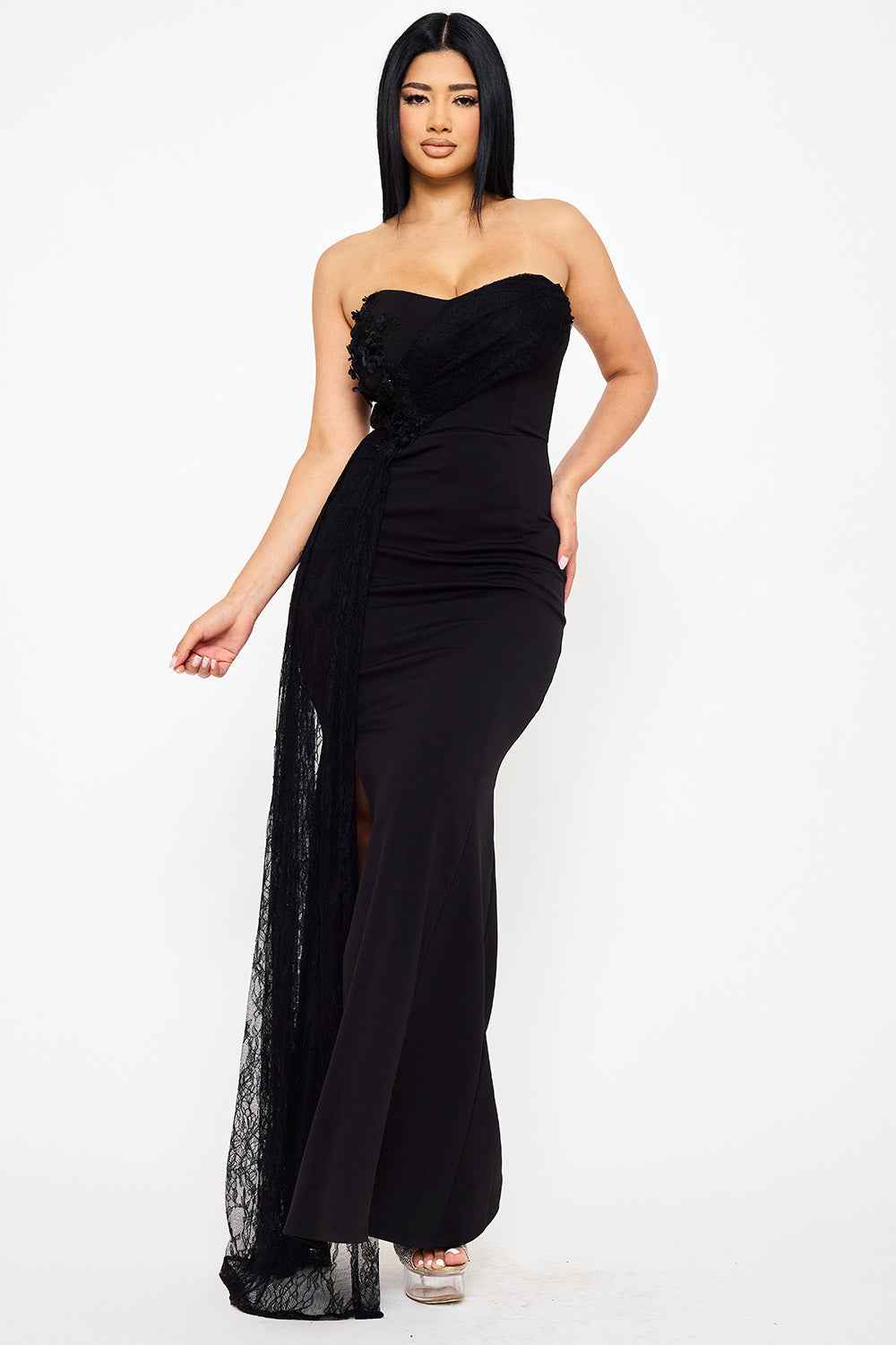 Crezia Applique Floral Attached Maxi Dress