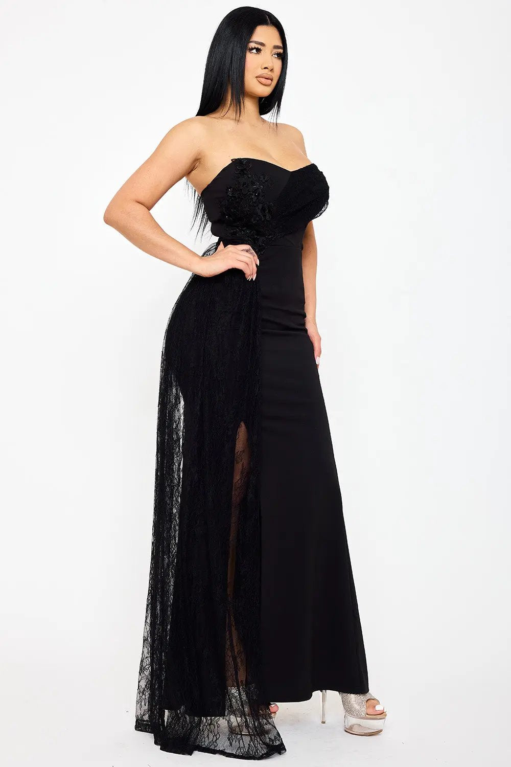 Floral Maxi Dress | Applique Detail, Sweetheart Neckline BOUTINIE