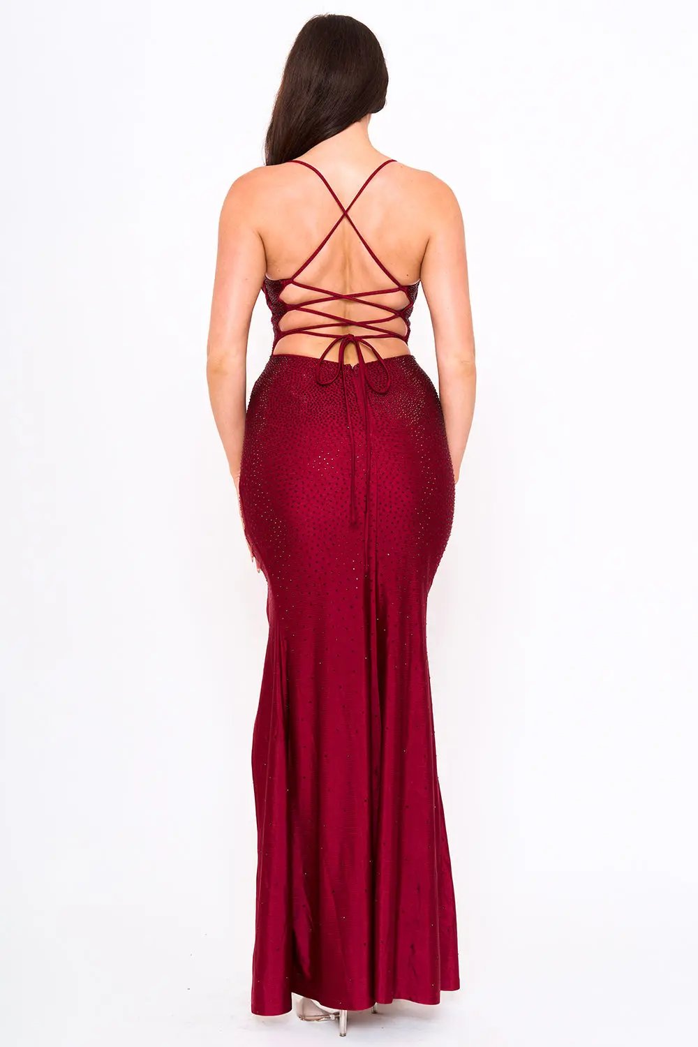 Mermaid Maxi Dress | Rhinestone Embellished Spaghetti Strap Gown BOUTINIE