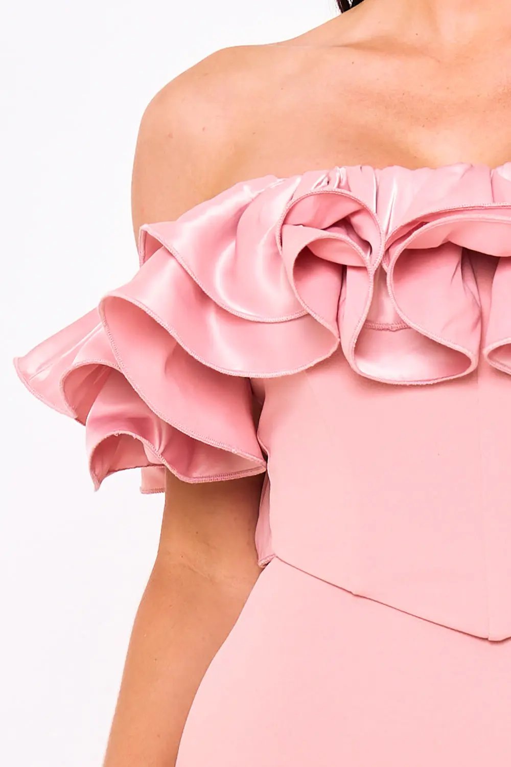 Ruffle Off Shoulder Dress – Maxi Evening Gown With Zipper Back Closure BOUTINIE