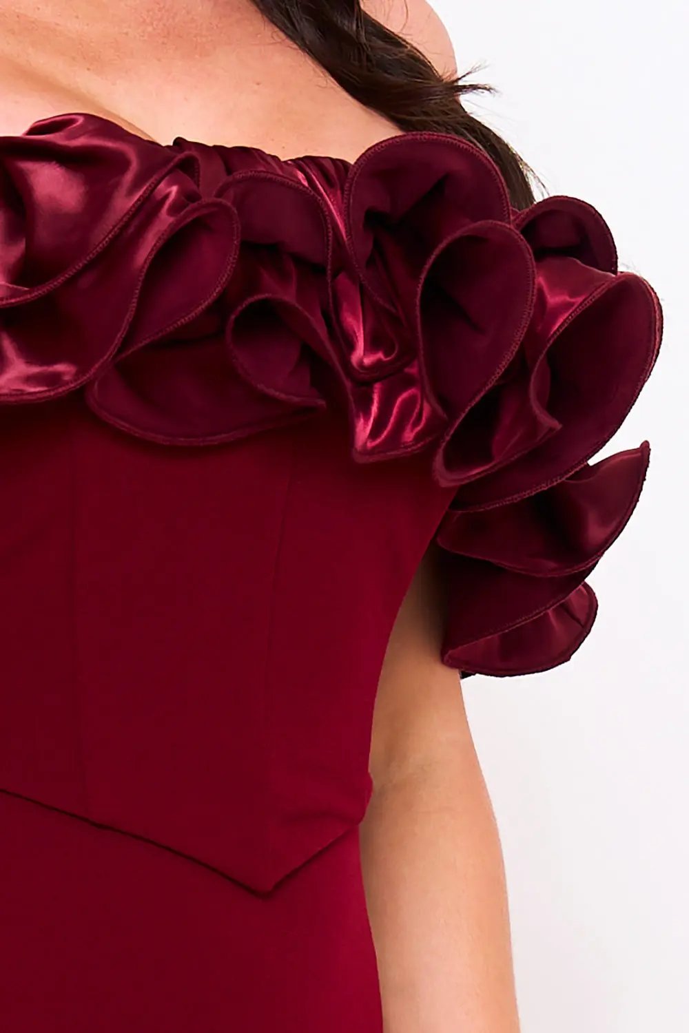 Ruffle Off Shoulder Dress – Maxi Evening Gown With Zipper Back Closure BOUTINIE