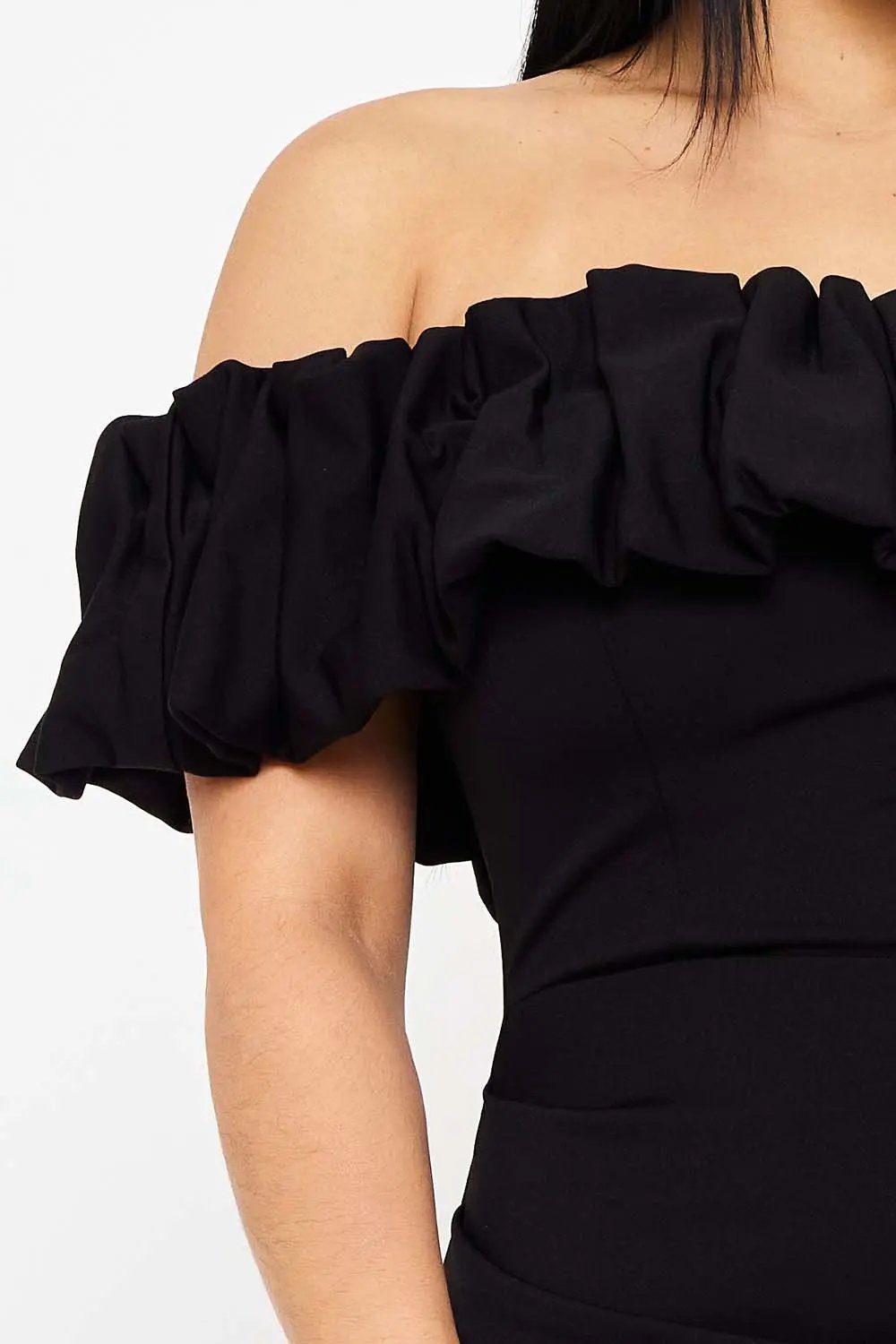 Ruffle Off Shoulder Dress – Formal Maxi Dress With Side Slit BOUTINIE