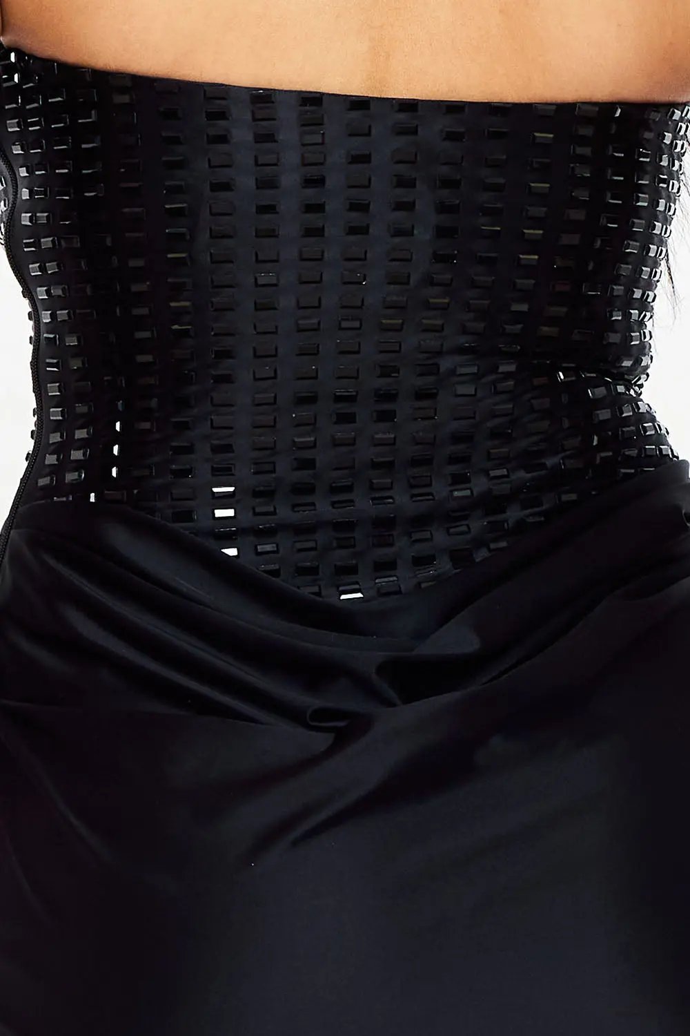 Mermaid Maxi Dress – Satin Gown With Rhinestone Detail & Cowl Waist BOUTINIE