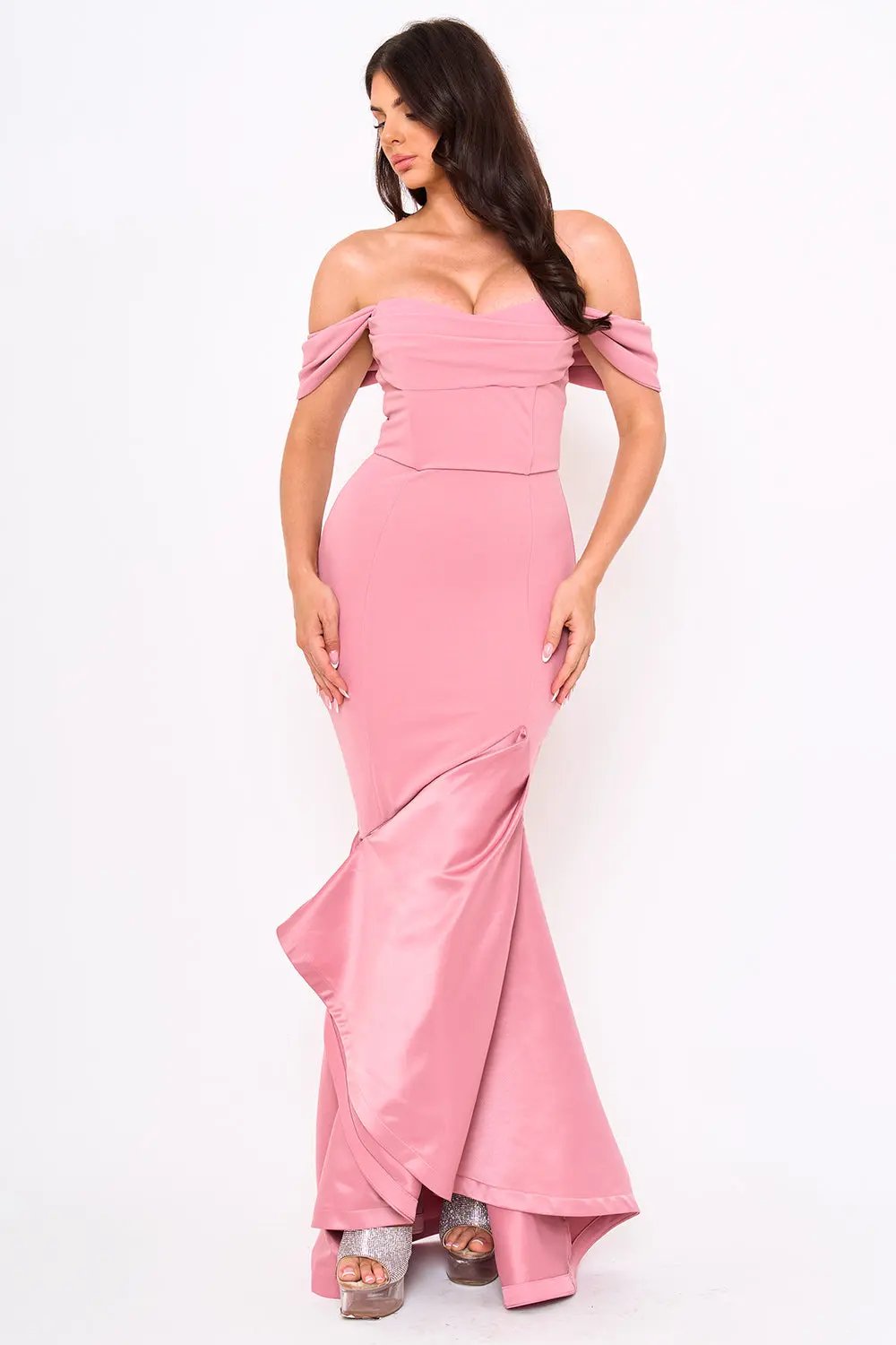 Mermaid Maxi Dress – Satin Evening Gown With Pleated Bust Detail BOUTINIE
