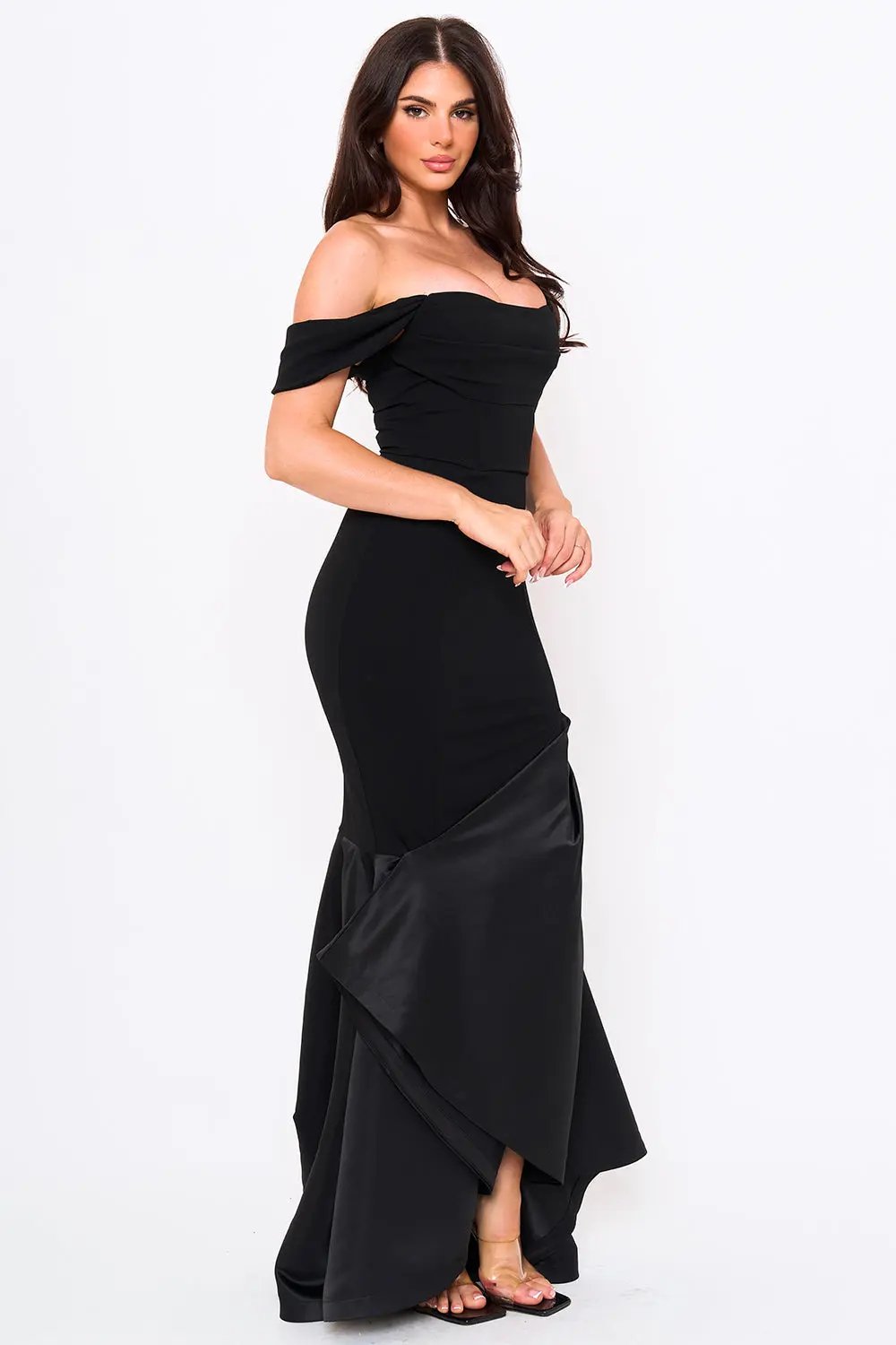Mermaid Maxi Dress – Satin Evening Gown With Pleated Bust Detail BOUTINIE