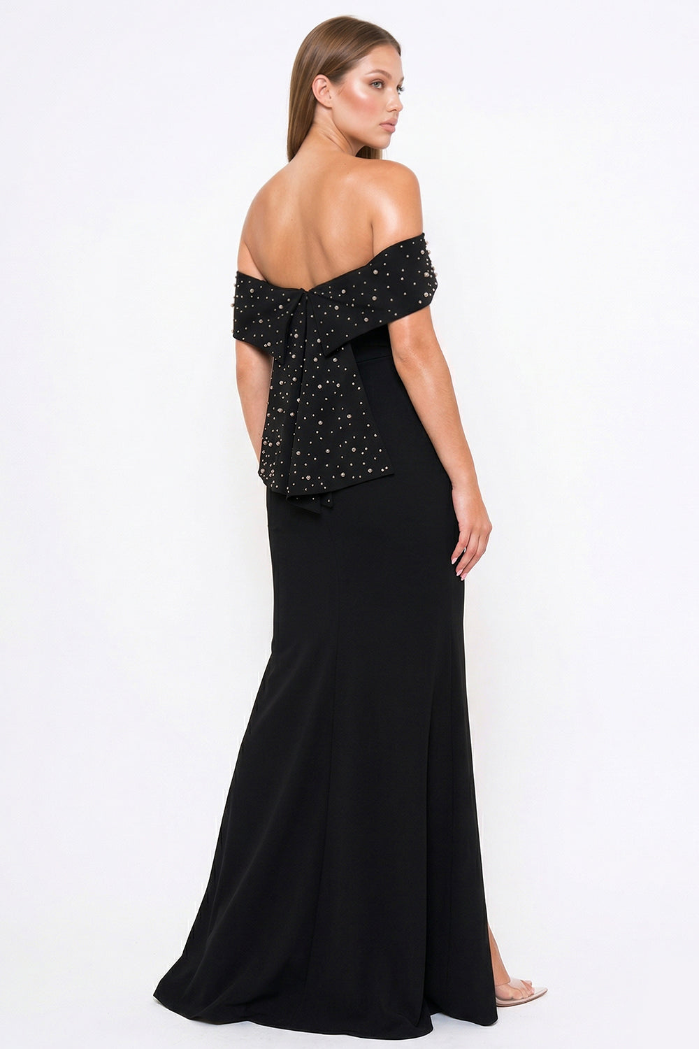 Pearl Beaded Off Shoulder Mermaid Prom Dress