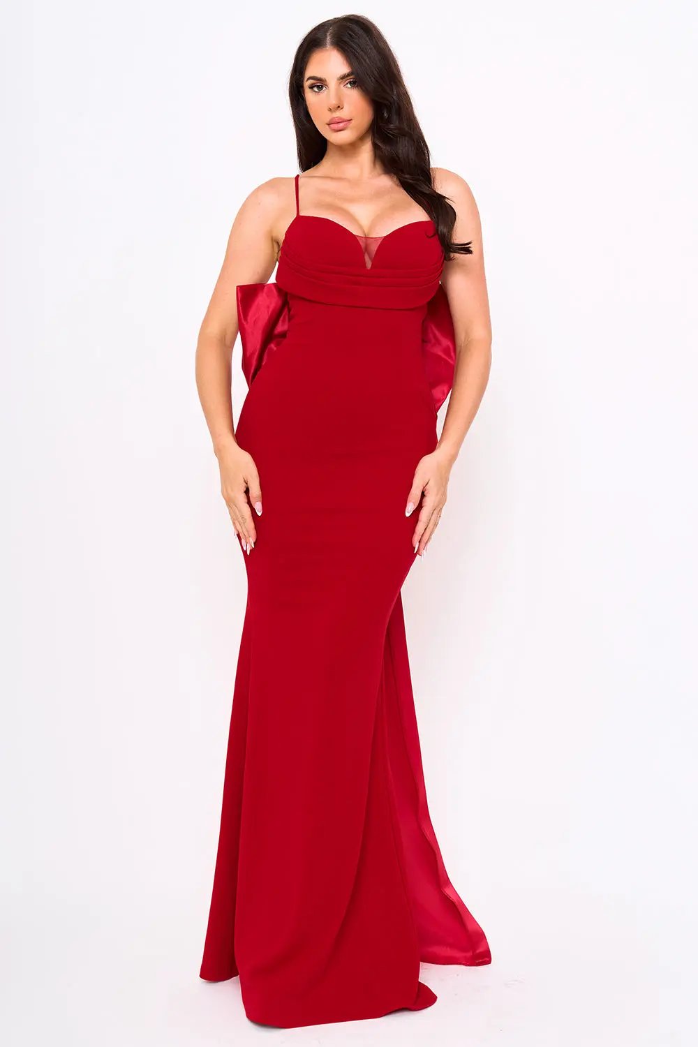 Mermaid Maxi Dress With Ribbon Bow & Sweetheart Neckline - Evening Occasion Wear BOUTINIE