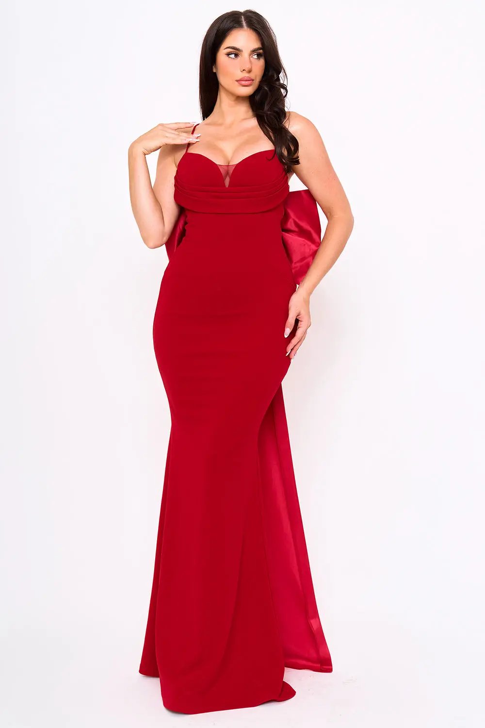 Mermaid Maxi Dress With Ribbon Bow & Sweetheart Neckline - Evening Occasion Wear BOUTINIE