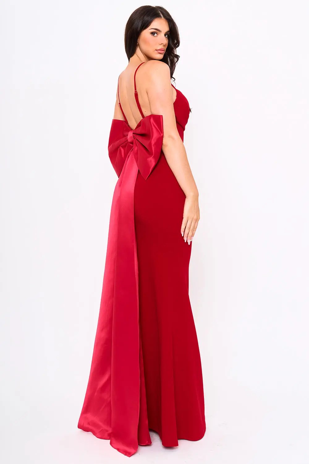 Mermaid Maxi Dress With Ribbon Bow & Sweetheart Neckline - Evening Occasion Wear BOUTINIE
