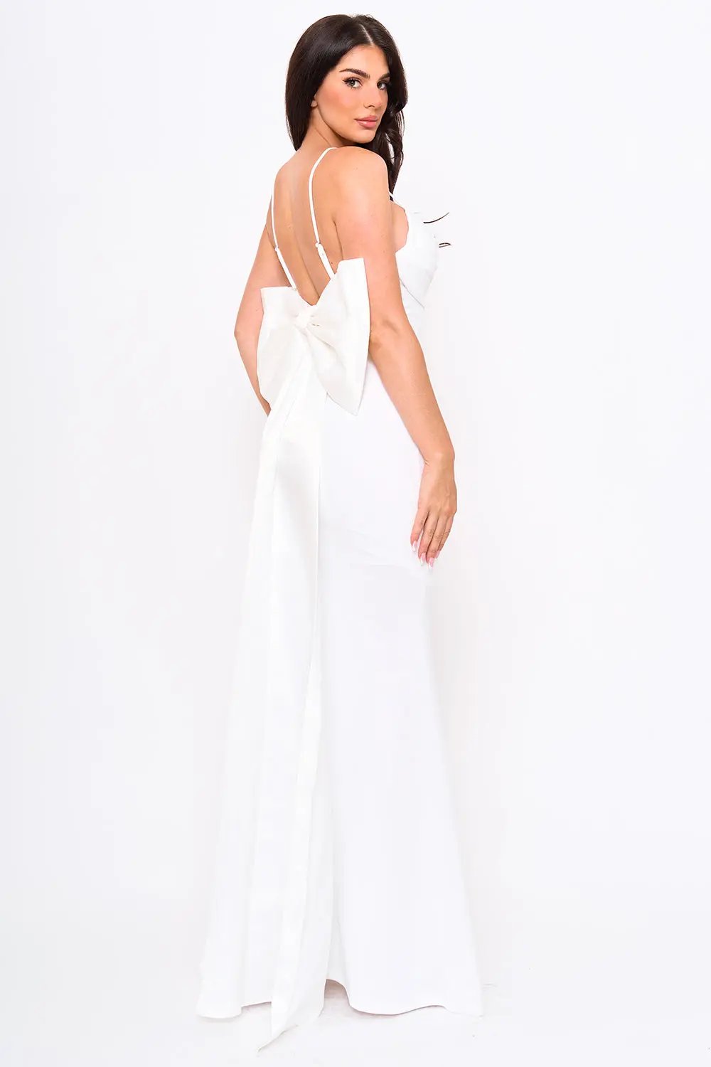 Mermaid Maxi Dress With Ribbon Bow & Sweetheart Neckline - Evening Occasion Wear BOUTINIE