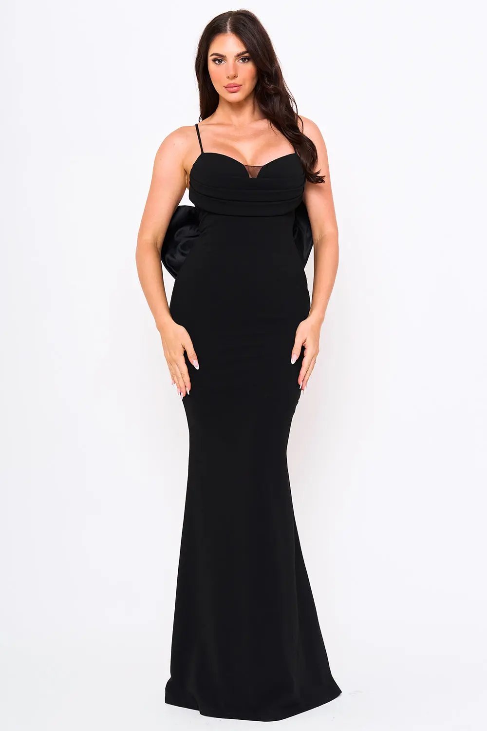 Mermaid Maxi Dress With Ribbon Bow & Sweetheart Neckline - Evening Occasion Wear BOUTINIE