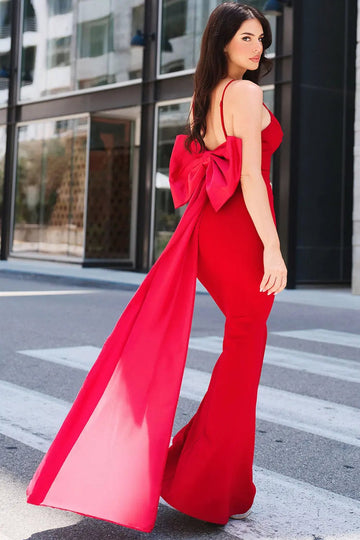 Mermaid Maxi Dress With Ribbon Bow & Sweetheart Neckline - Evening Occasion Wear BOUTINIE