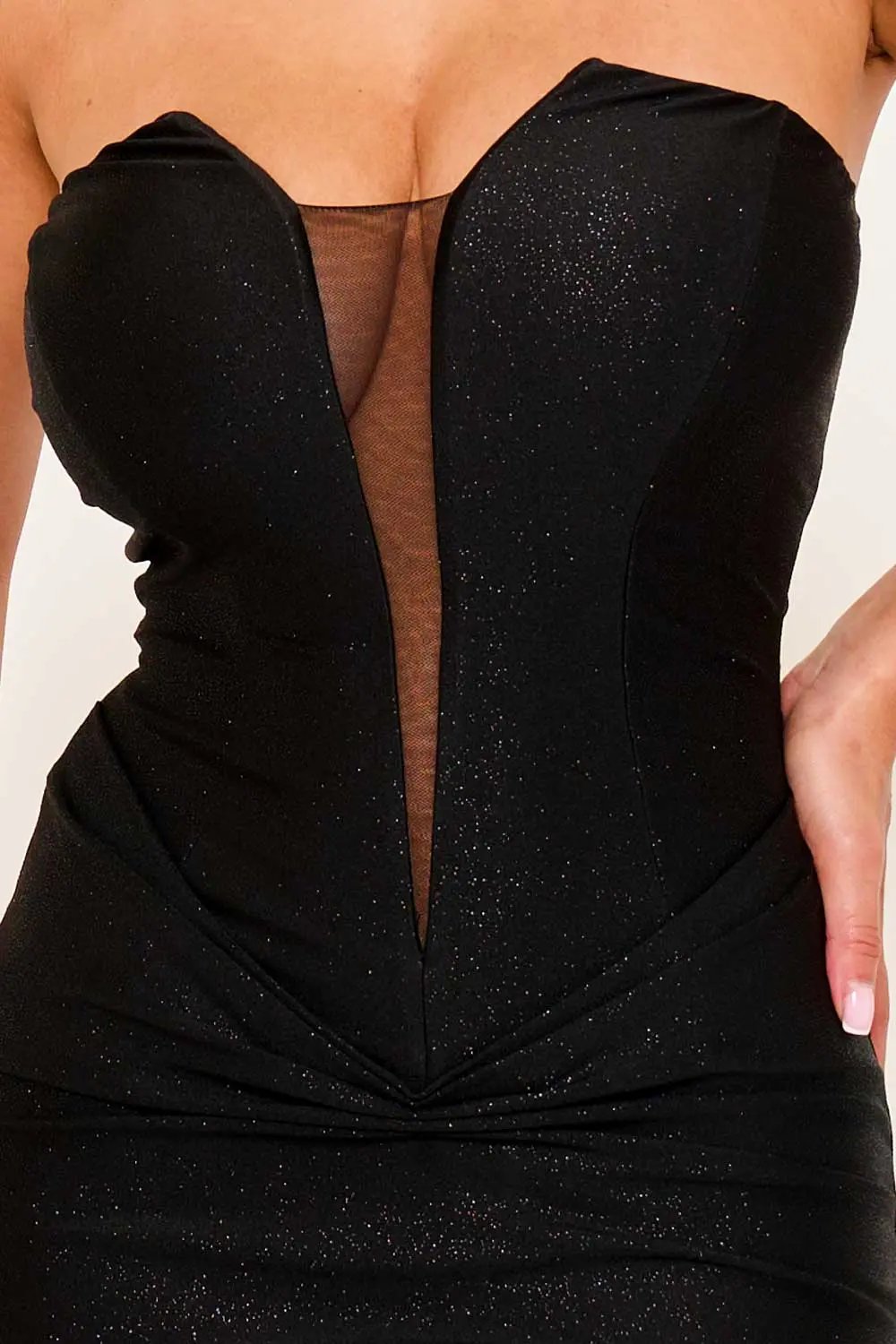 Mermaid Maxi Dress – Glitter Satin Tube Top Gown With Pleated Waist BOUTINIE