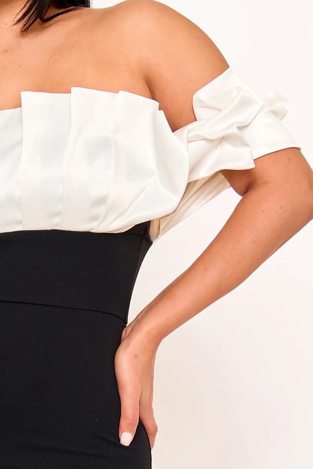 Satin Ruffle Maxi Dress - Techno Crepe Evening Gown With Mermaid Hem BOUTINIE