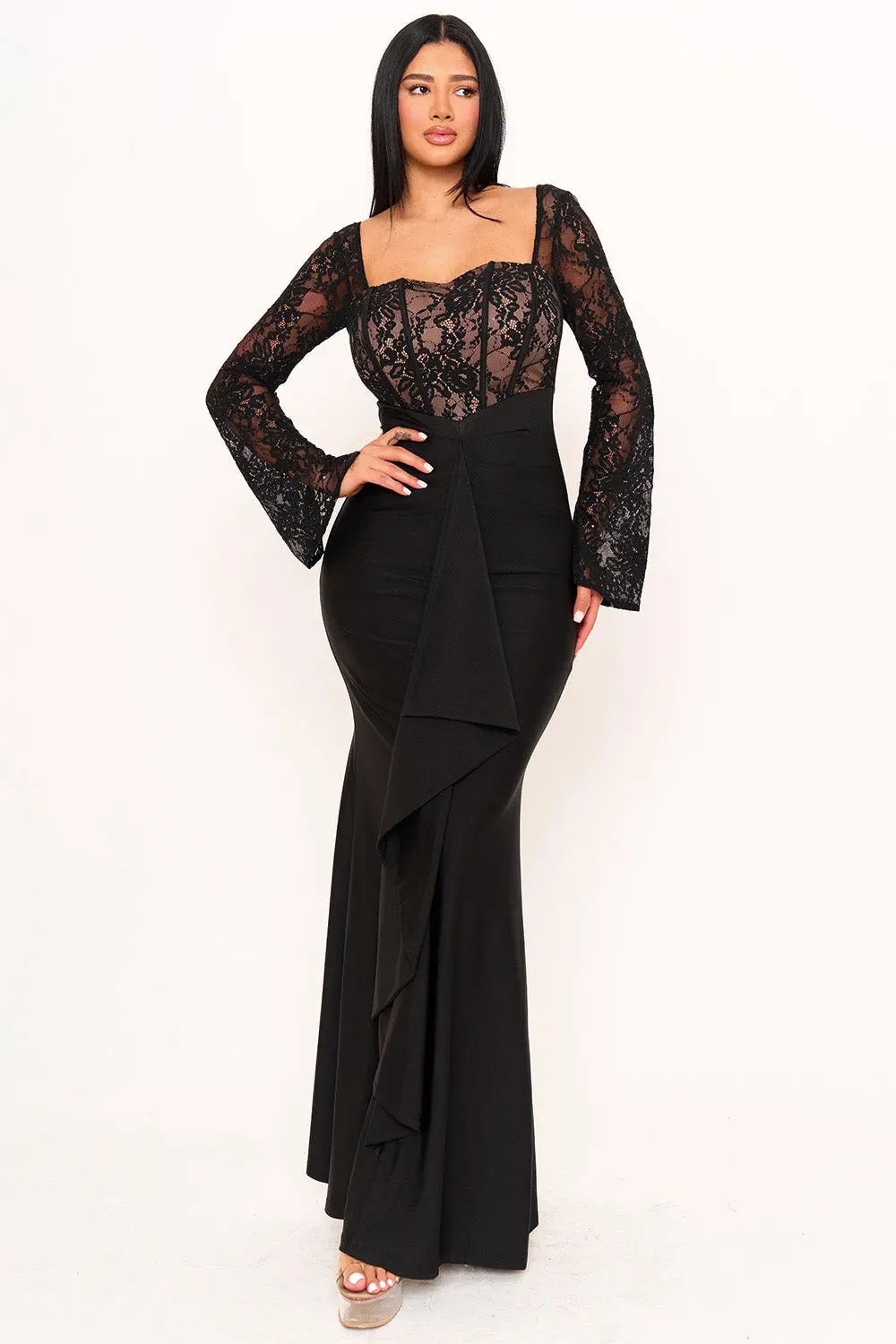 Satin Lace Maxi Dress – Mermaid Silhouette Evening Gown BOUTINIE