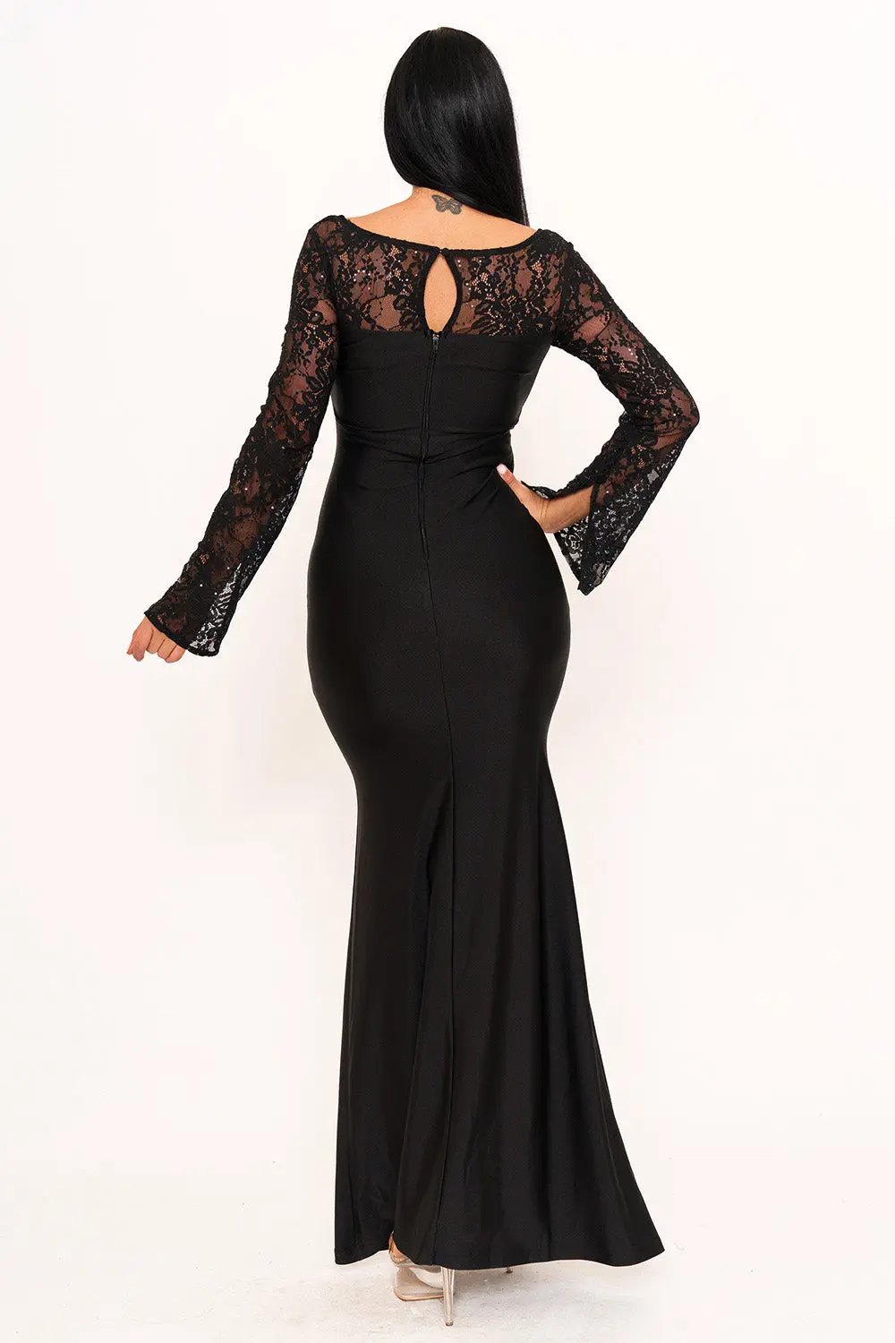 Satin Lace Maxi Dress – Mermaid Silhouette Evening Gown BOUTINIE