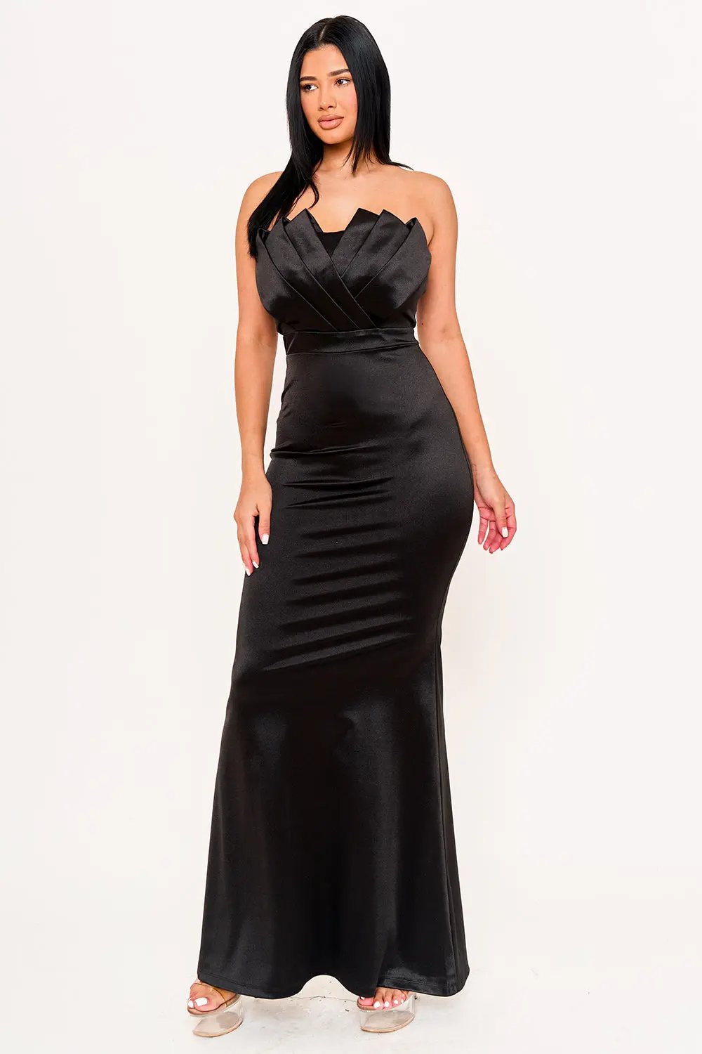 Tube Top Maxi Dress – Pleated Flare Bottom Evening Gown BOUTINIE