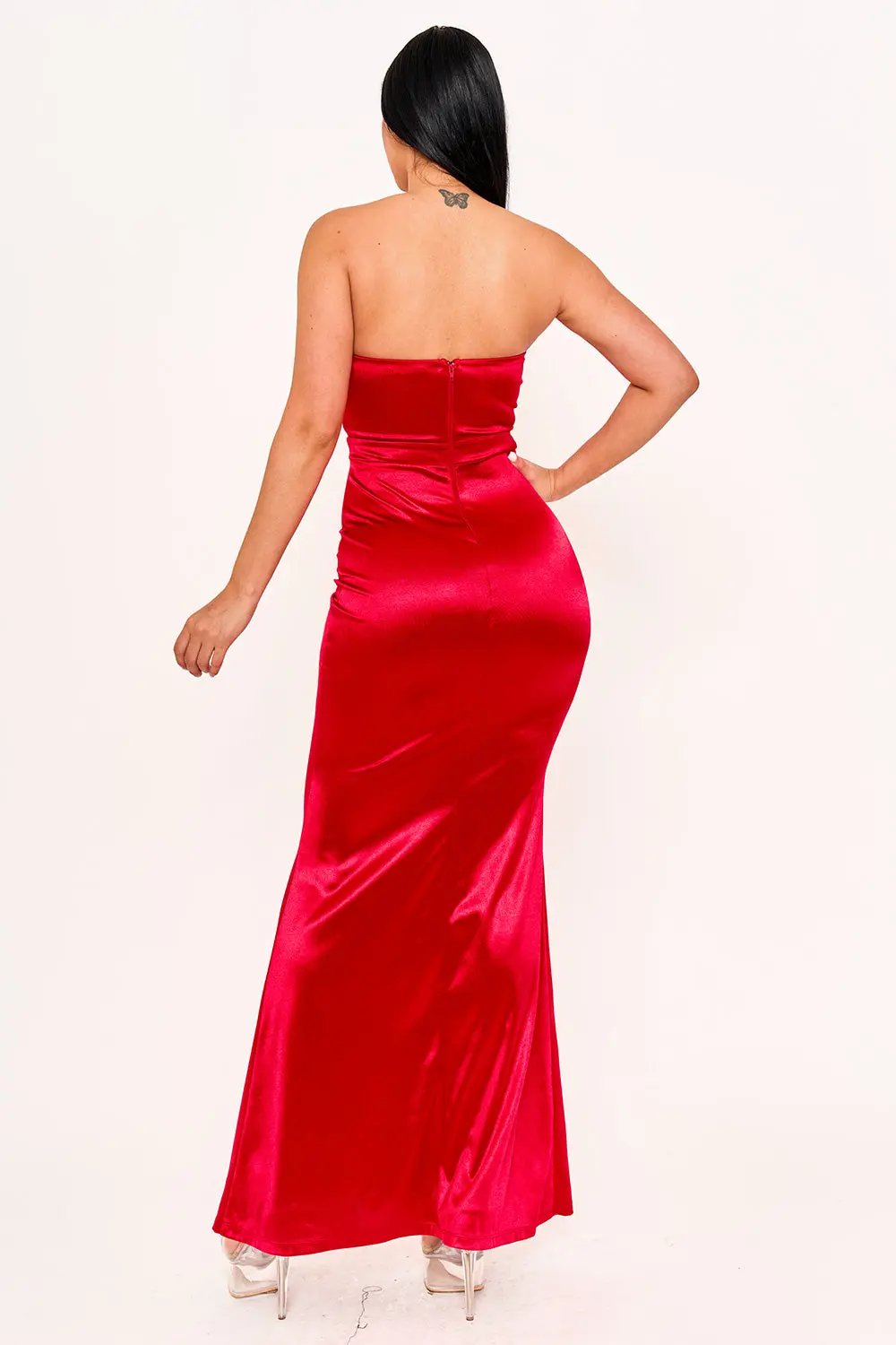 Tube Top Maxi Dress – Pleated Flare Bottom Evening Gown BOUTINIE