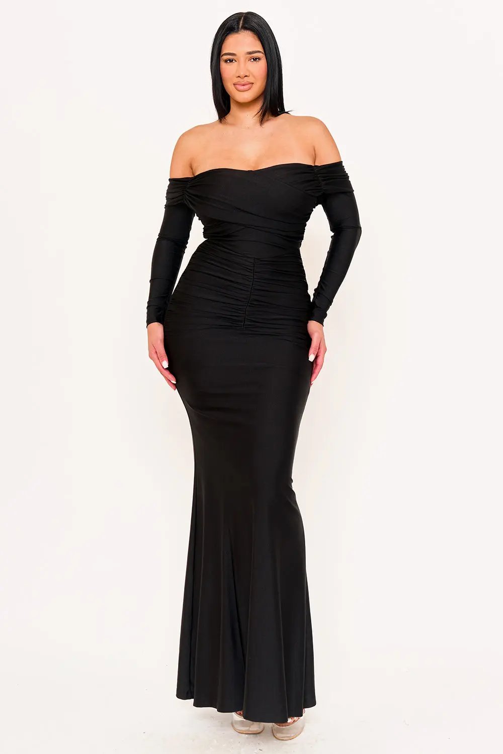 Pleated Satin Maxi Dress - Mermaid Evening Gown With Zipper Back Closure BOUTINIE
