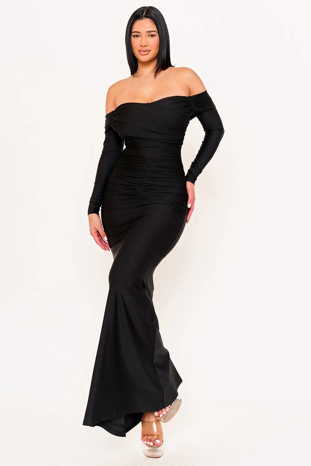 Pleated Satin Maxi Dress - Mermaid Evening Gown With Zipper Back Closure BOUTINIE