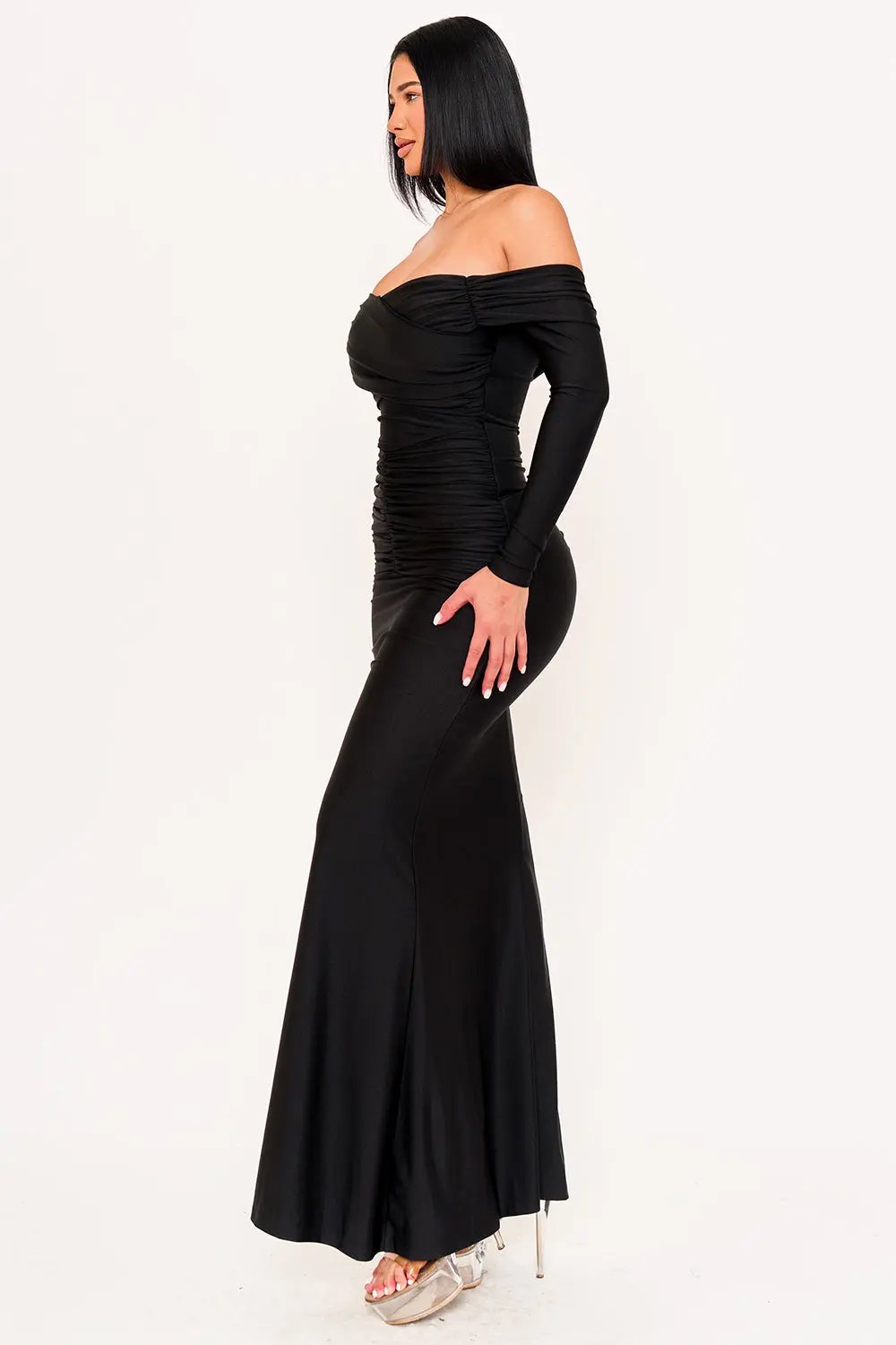 Pleated Satin Maxi Dress - Mermaid Evening Gown With Zipper Back Closure BOUTINIE